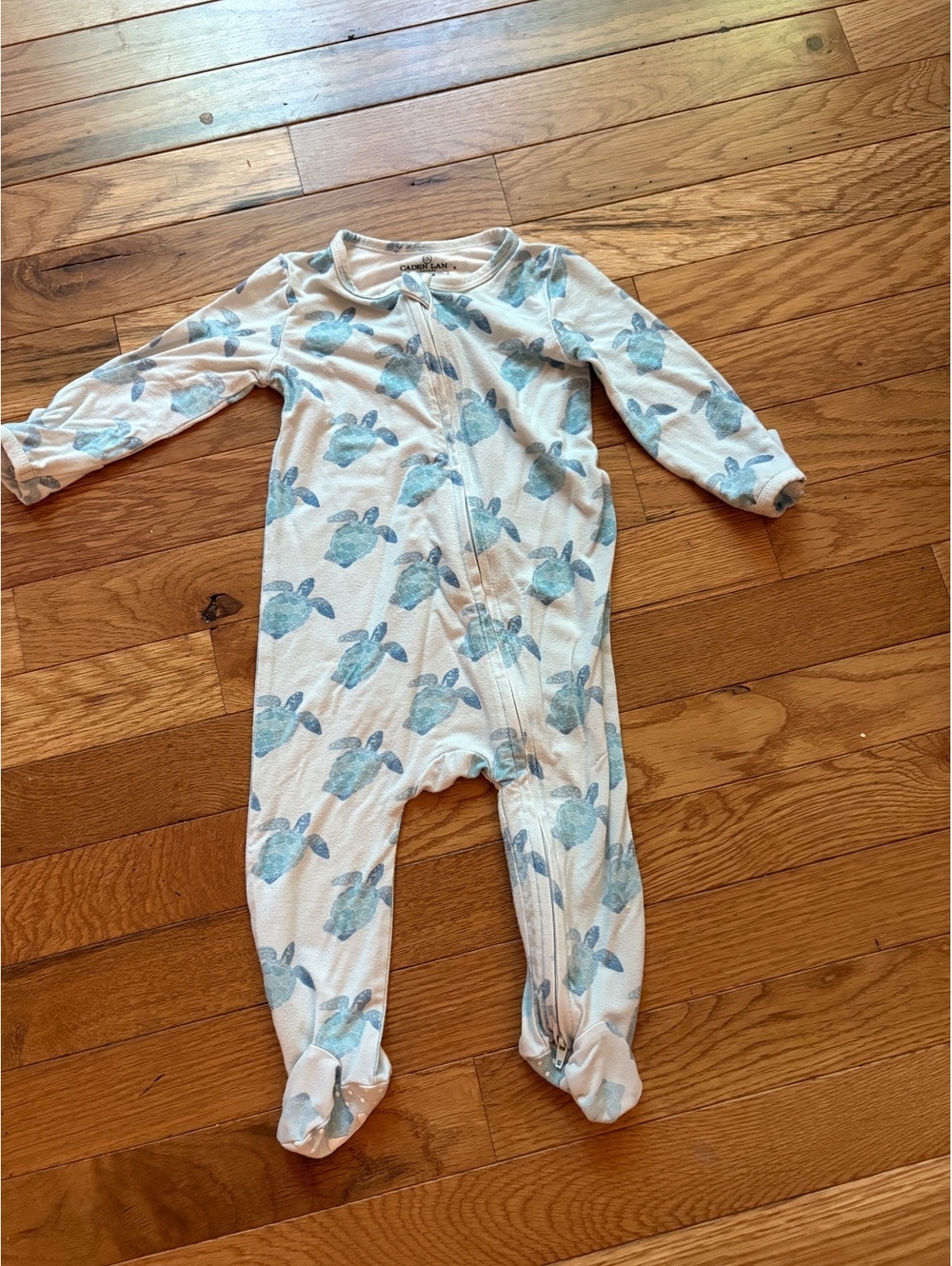 Caden Lane Baby Footed Pajamas Size 3-6 Months Blue Turtle Print Bamboo Viscose